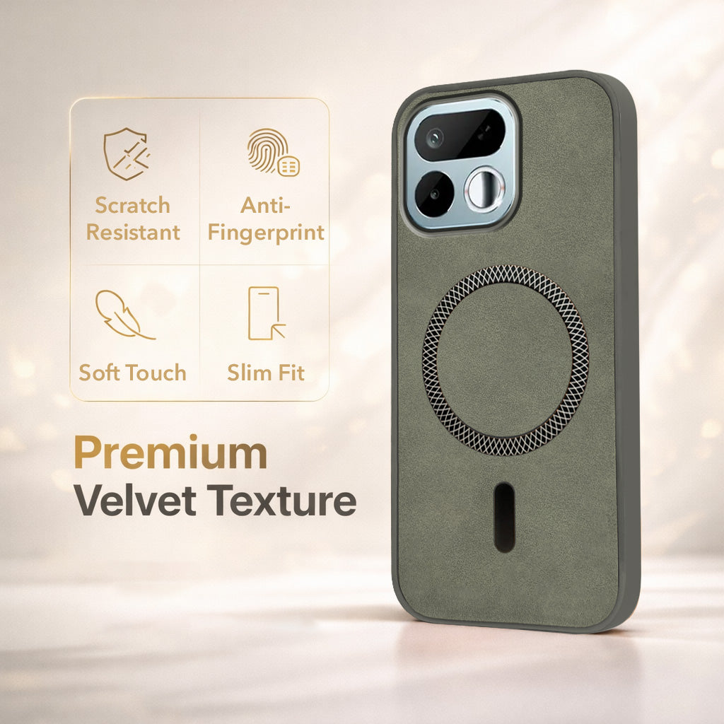 For Realme 16T 5G Back Cover Case Leather Finish (MagSafe Compatible Wireless Charging | Soft Touch | Camera Bump Protection)