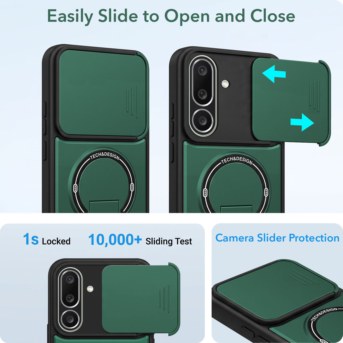 For Samsung Galaxy M56 | Samsung Galaxy F56 Back Case Cover Metallic (Hybrid Armor Kickstand | Sliding Shutter Camera Protection | MagSafe Compatible)