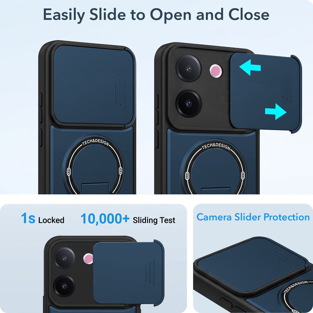 For Vivo V60e Back Case Cover Metallic (Hybrid Armor Kickstand | Sliding Shutter Camera Protection | MagSafe Compatible)