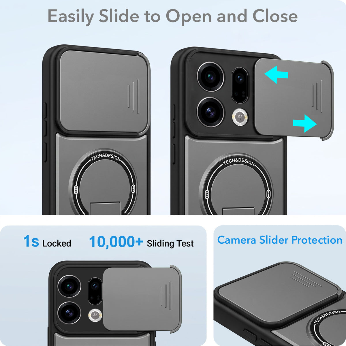 For Oppo Find X9 | Oppo Find X9s Back Case Cover Metallic (Hybrid Armor Kickstand | Sliding Shutter Camera Protection | MagSafe Compatible)