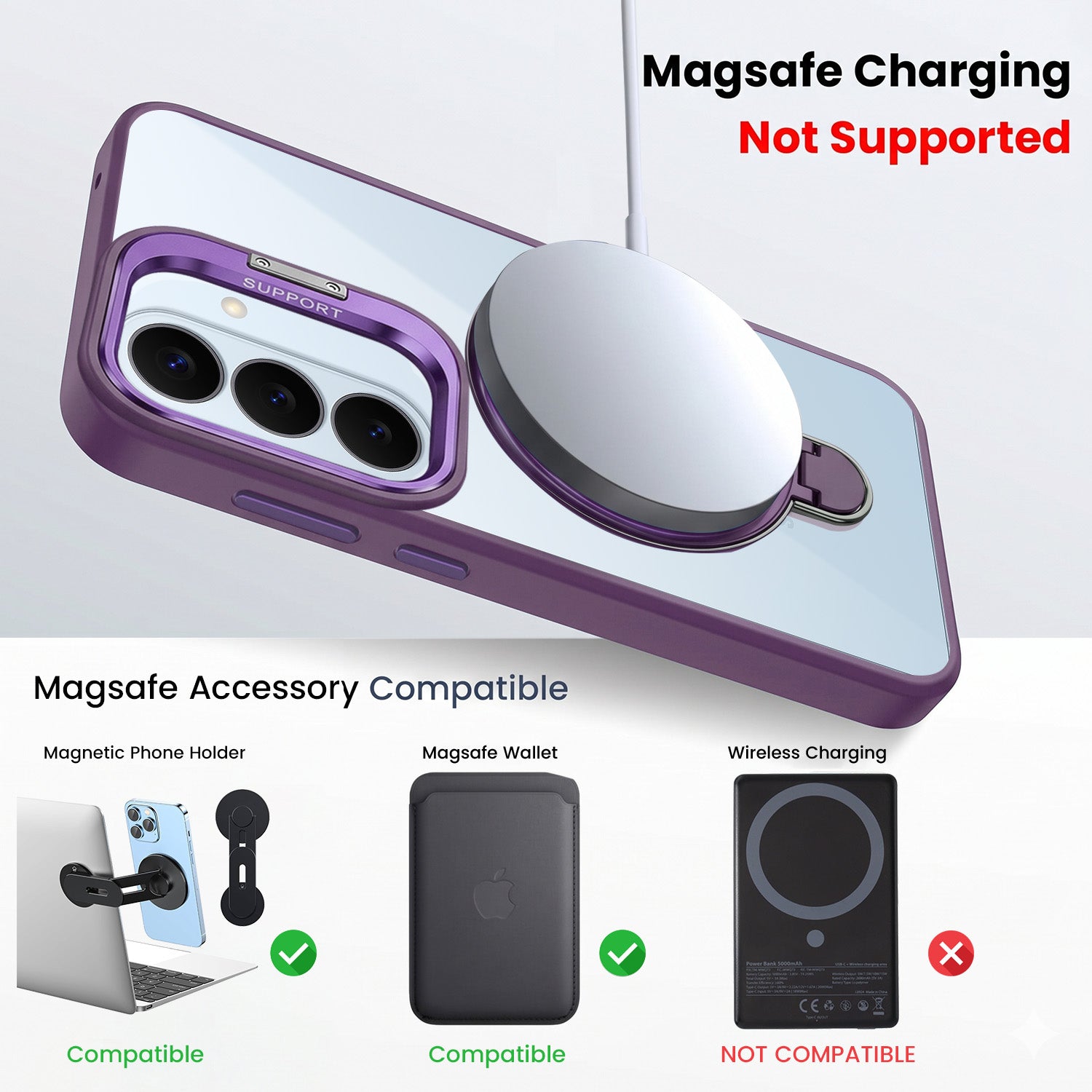 For Samsung Galaxy S26 5G Back Cover Case Crystal (Lifetime Anti Yellow | Magnetic Ring Stand | Camera Lens Protection | MagSafe Compatible)