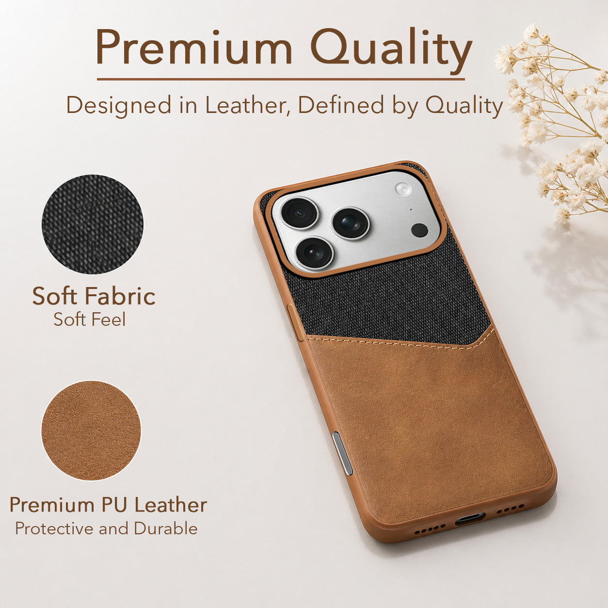 For iPhone 17 Pro | iPhone 18 Pro Back Cover Case (Dual PU Leather Stitch | Professional Minimalist | Soft and Flexible)