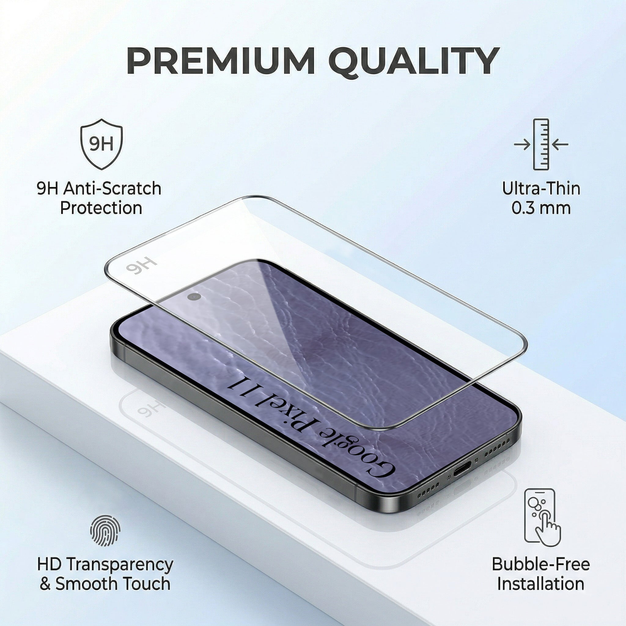 For Google Pixel 11 Combo with Back Cover and 9H Tempered Glass (Textured Grip Design | Micro-Fiber Cloth Inside | Oleophobic Coating Screen Glass)
