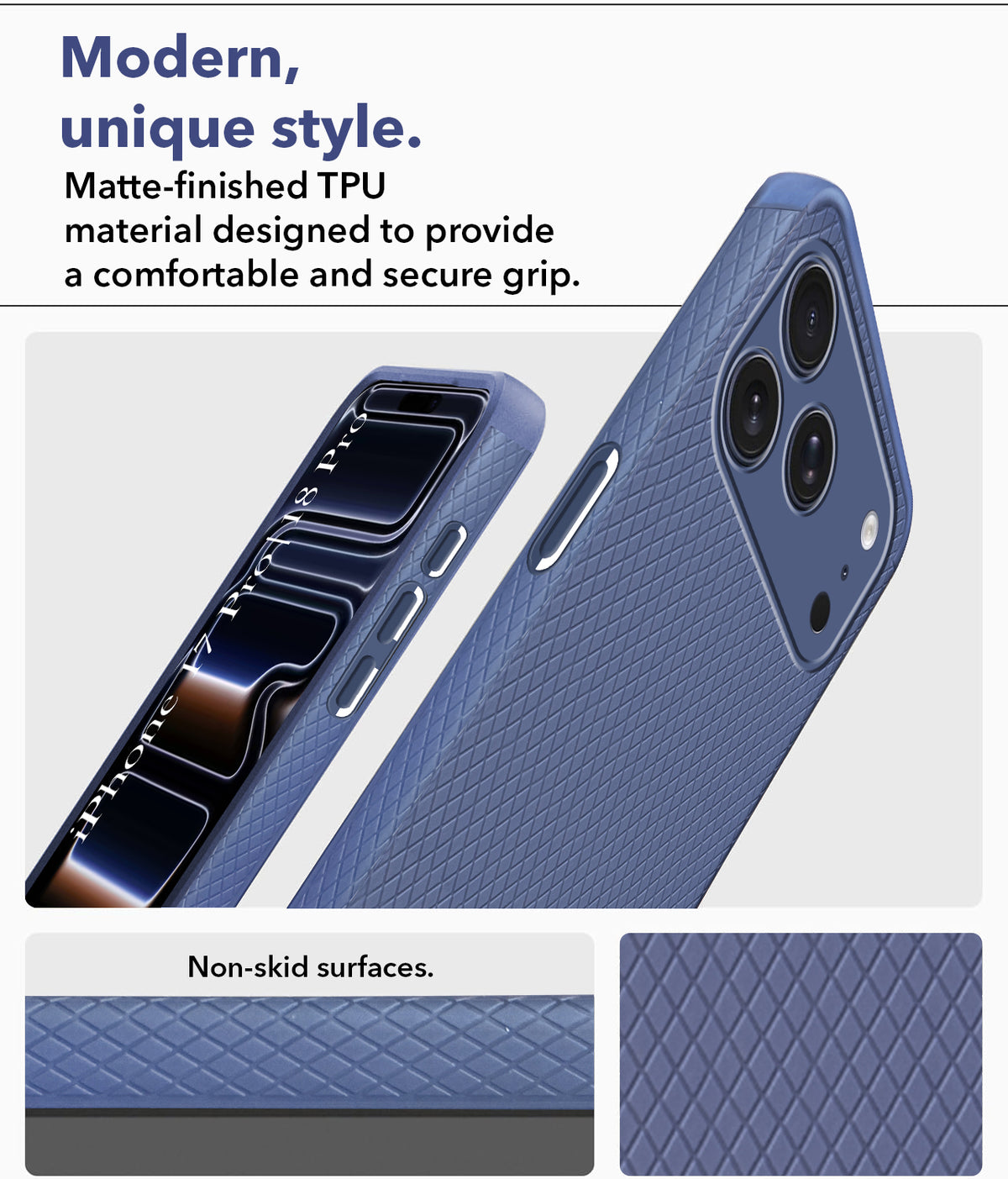 For iPhone 17 Pro | iPhone 18 Pro Back Cover Case(Camera Protection | Side Grip Texture | Soft and Flexible)