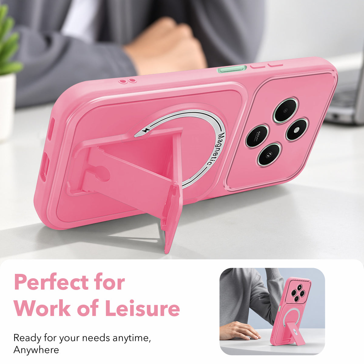 For Poco C75 | Poco M7 Back Case Cover Metallic (Hybrid Armor Kickstand | MagSafe Compatible | Camera Protection Shockproof)