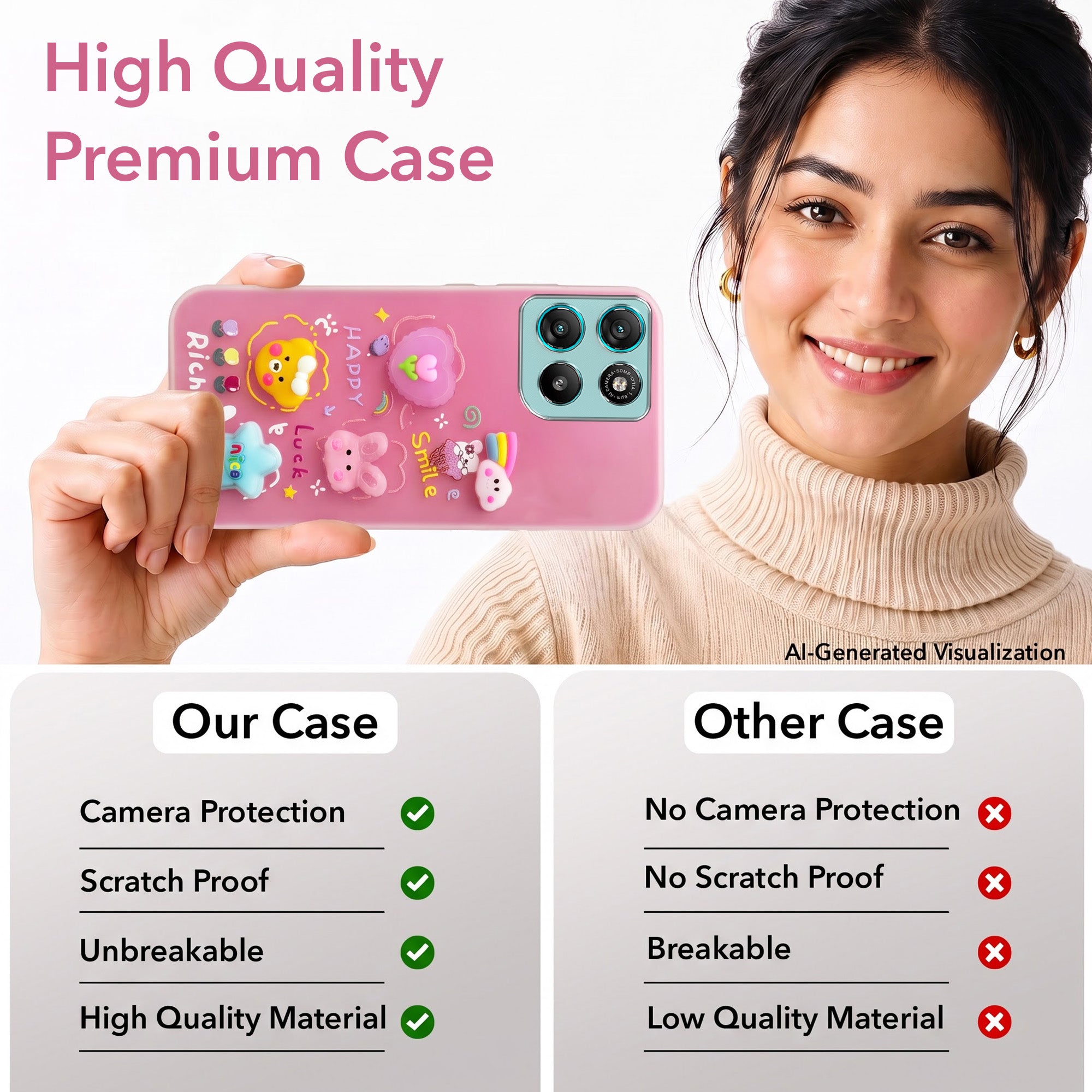 For Motorola Moto G67 Power | G57 Power Back Cover Case (3D Cute Cartoons | Hard Back Side Soft | Matte Premium Finish | HD Printing)