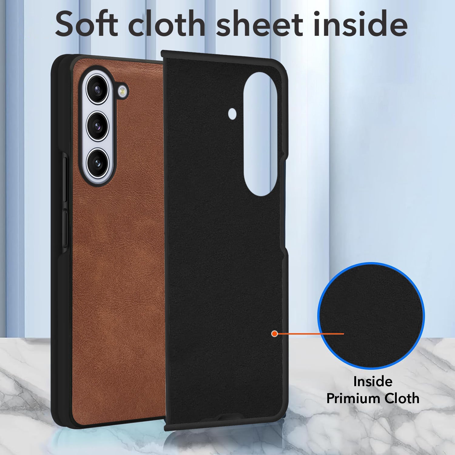For Samsung Galaxy Z Fold 5 Back Case Cover Premium Genuine Leather (Integrated Front Screen Protector | Inside Microfiber Cloth)