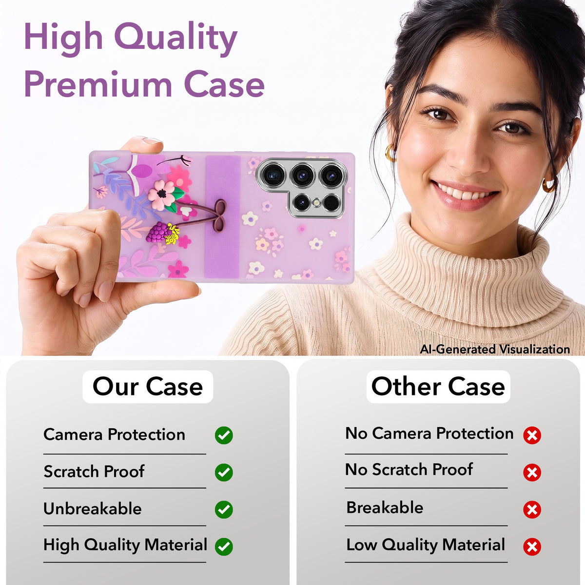 For Samsung Galaxy S23 Ultra Back Cover Case (3D Cute Cartoons | Hard Back Side Soft | Matte Premium Finish | HD Printing)