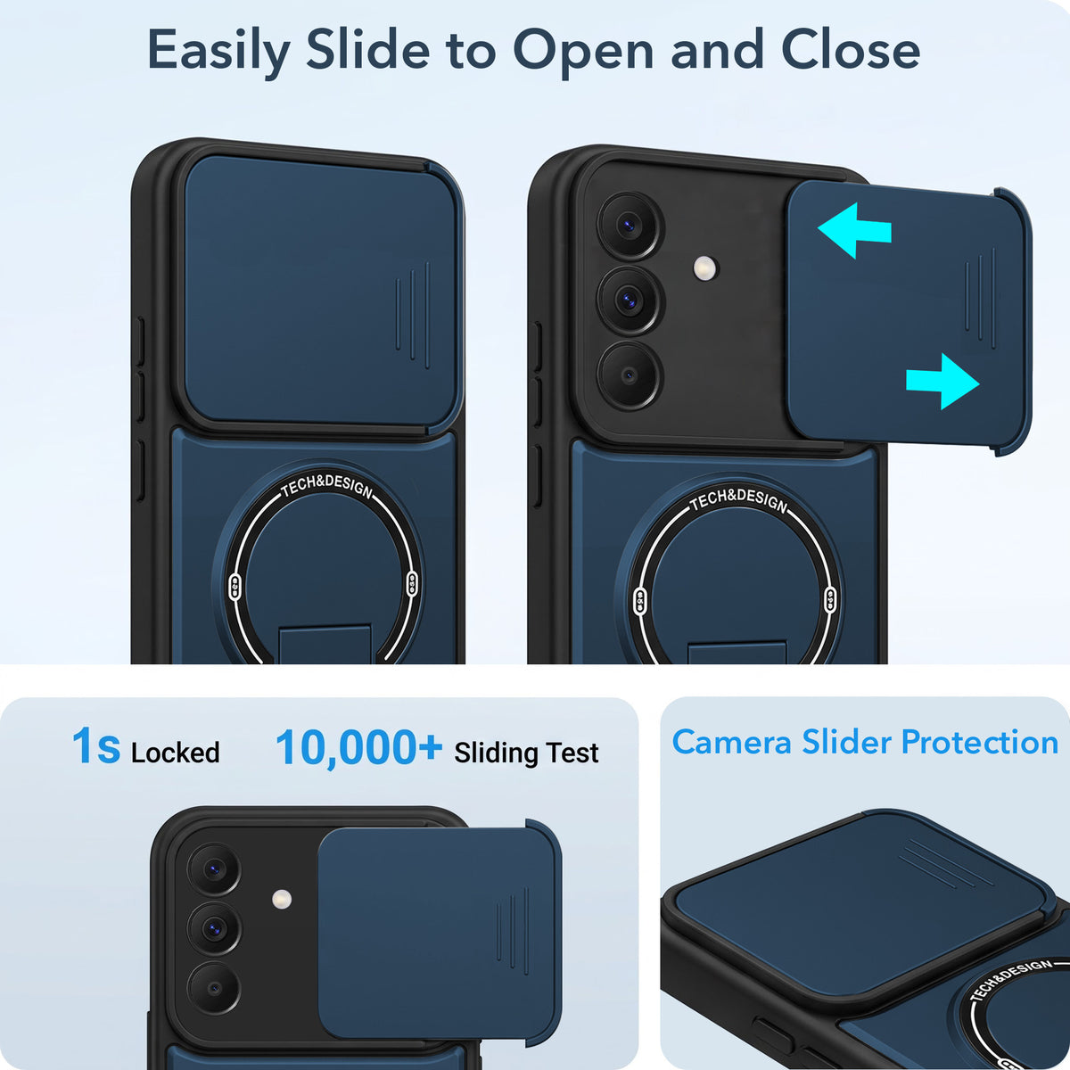 For Samsung Galaxy A37 5G Back Case Cover Metallic (Hybrid Armor Kickstand | Sliding Shutter Camera Protection | MagSafe Compatible)