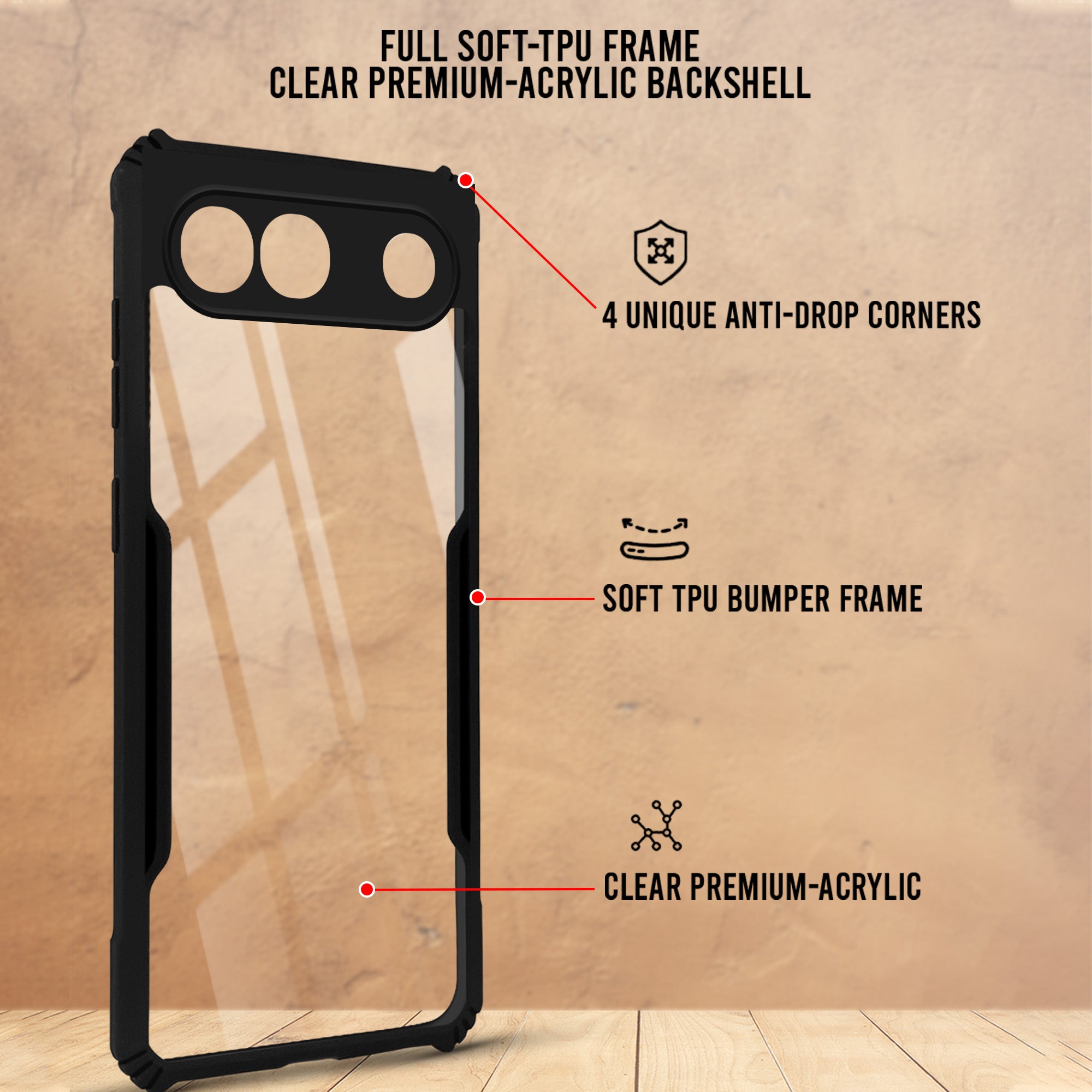 For Vivo S2 5G Back Cover Case Hybrid (Shockproof with Polycarbonate Clear Panel | Professional Black)