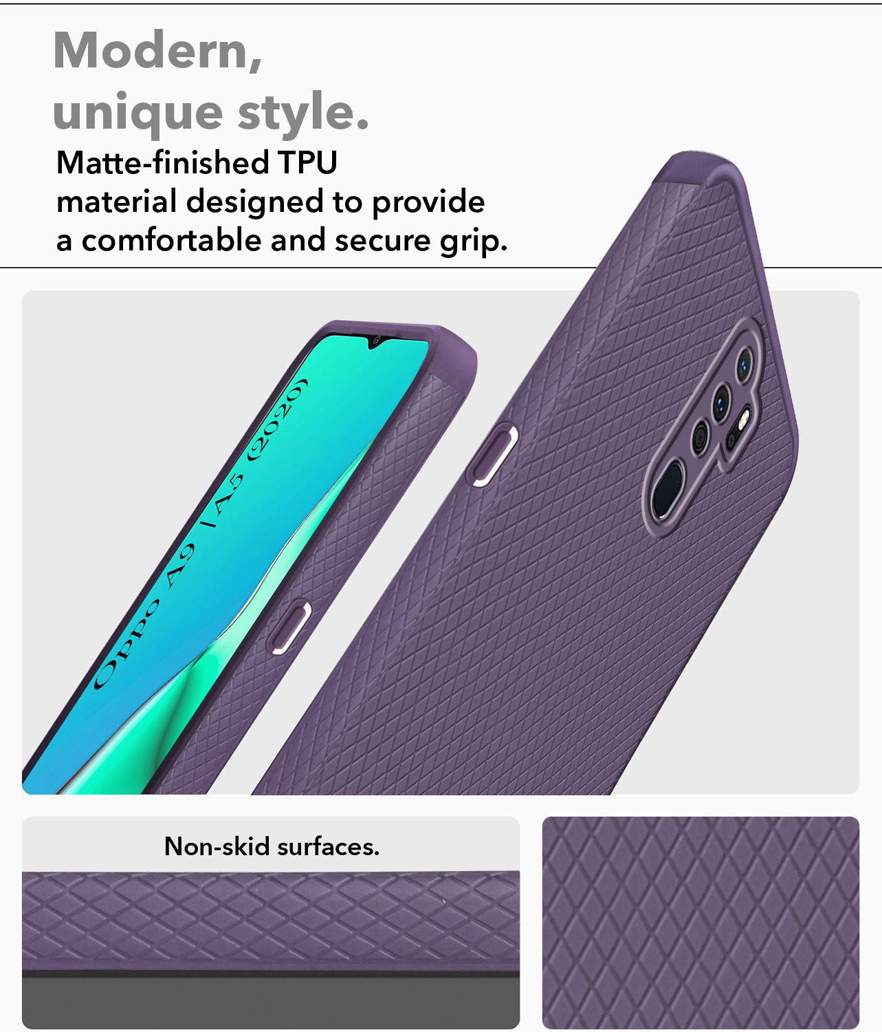 For Oppo A5 (2020) | A9 (2020) Back Cover Case Liquid Silicone (Camera Protection | Side Grip Texture | Soft and Flexible)