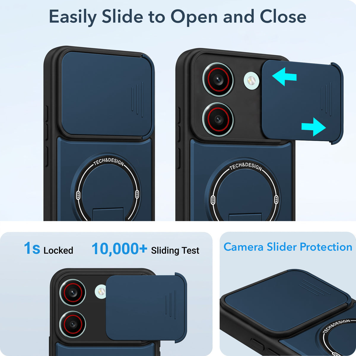 For Redmi Turbo 5 Back Case Cover Metallic (Hybrid Armor Kickstand | Sliding Shutter Camera Protection | MagSafe Compatible)