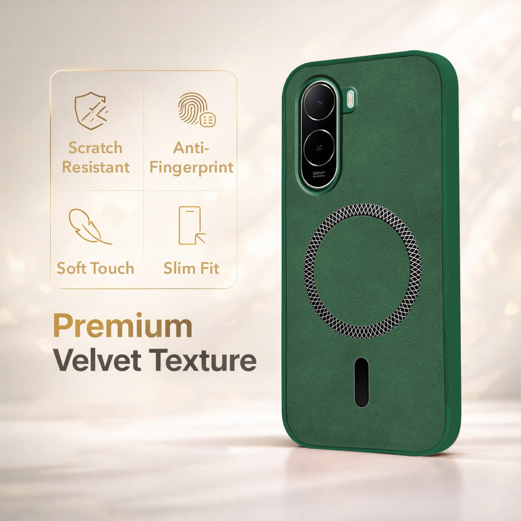 For Poco C81 Back Cover Case Leather Finish (MagSafe Compatible Wireless Charging | Soft Touch | Camera Bump Protection)