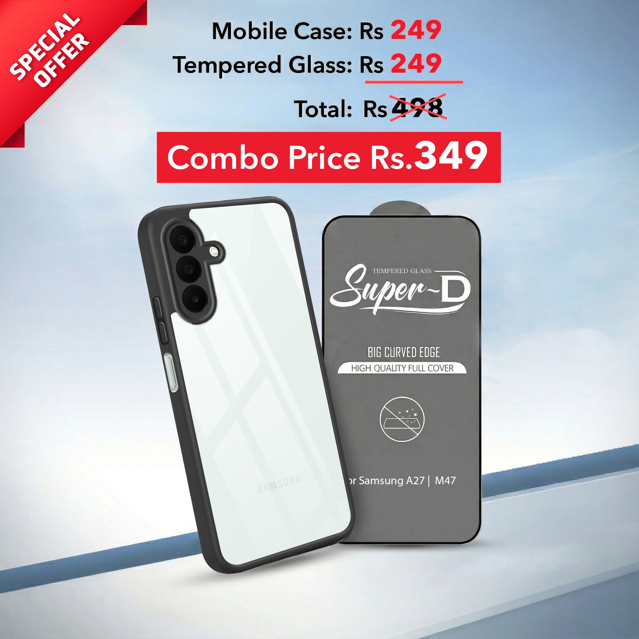 For Samsung A27 5G | Samsung M47 5G (Combo with Back Cover and 9H Tempered Glass (Lifetime Anti-Yellow | Crystal Clear Shockproof | Oleophobic Coating Screen Glass)