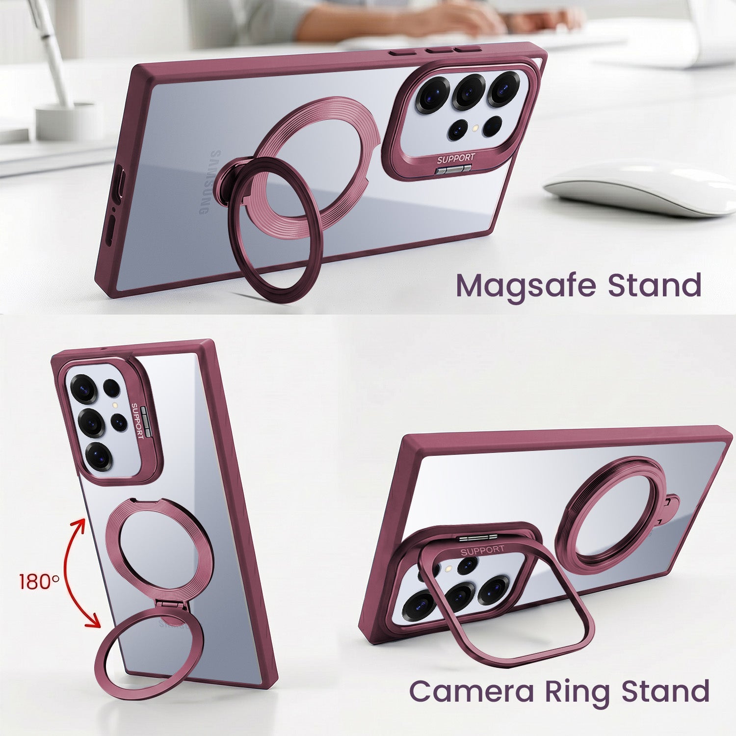 For Samsung Galaxy S25 Ultra Back Cover Case Crystal (Lifetime Anti Yellow | Magnetic Ring Stand | Camera Lens Protection | MagSafe Compatible)
