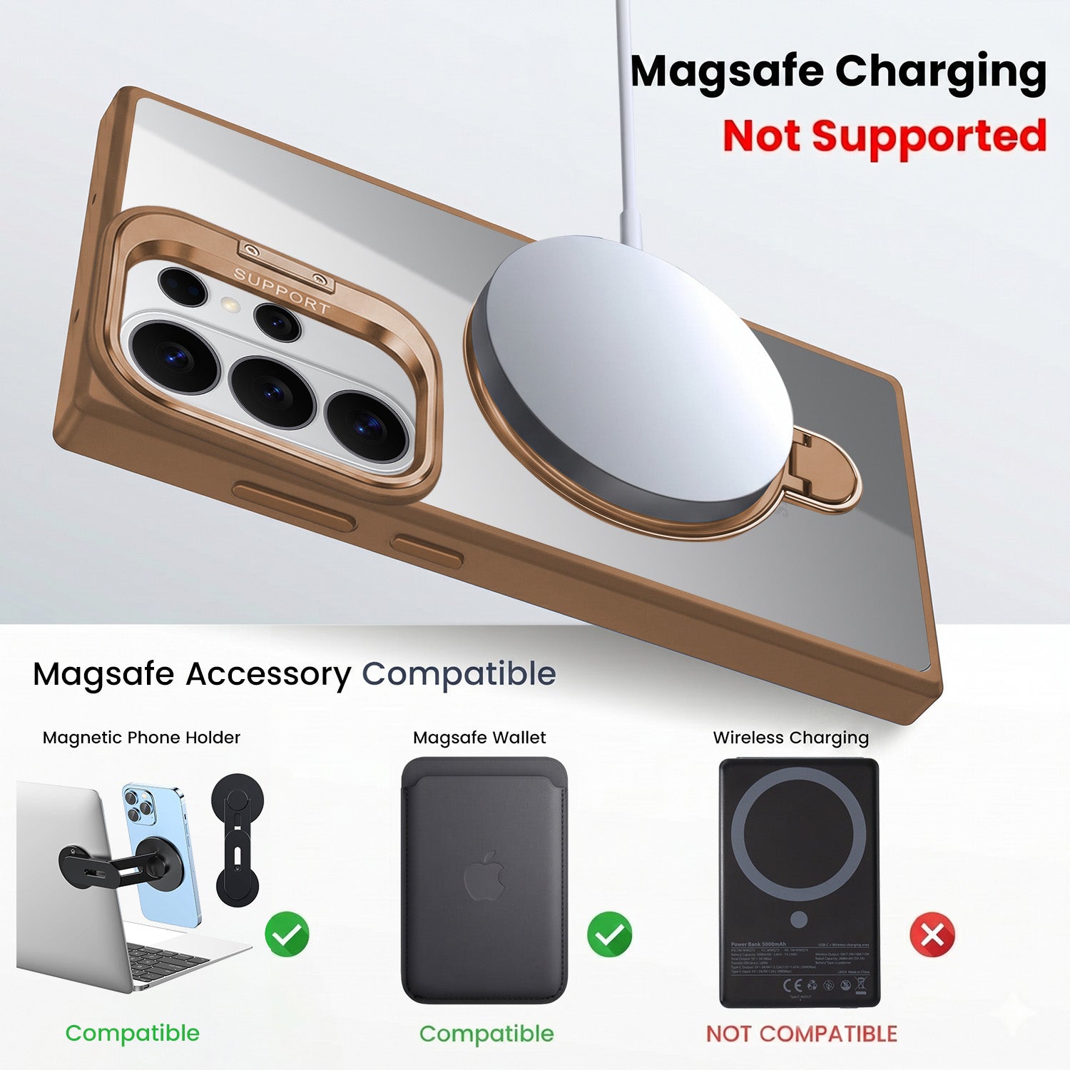 For Samsung Galaxy S26 Ultra Back Cover Case Crystal (Lifetime Anti Yellow | Magnetic Ring Stand | Camera Lens Protection | MagSafe Compatible)