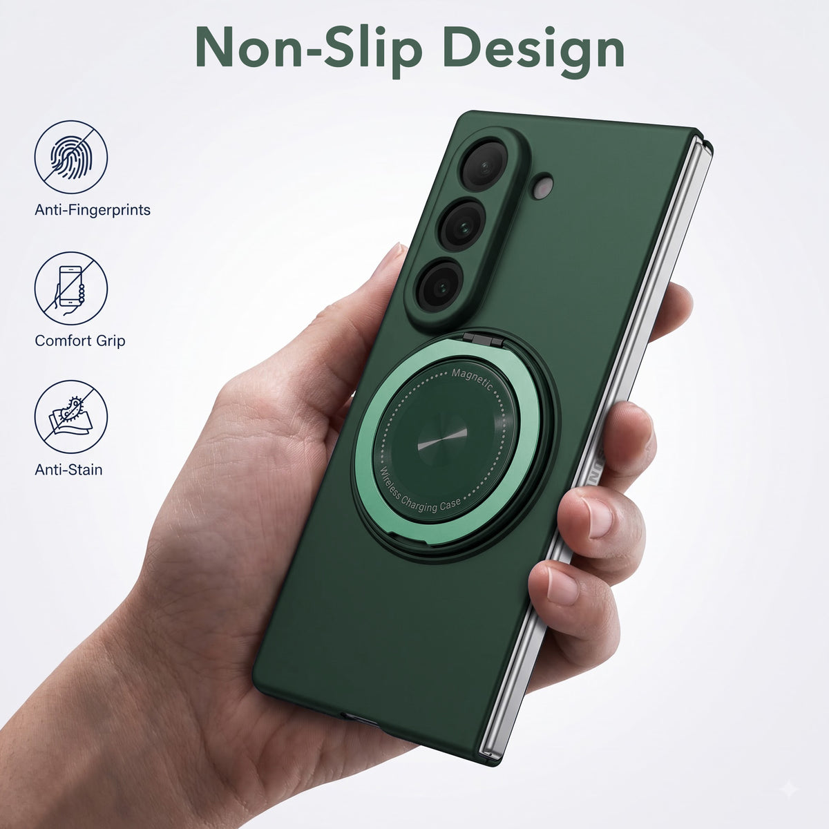 For Samsung Galaxy Z Fold 5 5G Back Cover Case (360° Rotating Kickstand Ring | Shockproof Camera Protection | Magnetic MagSafe Wireless Charging Support)
