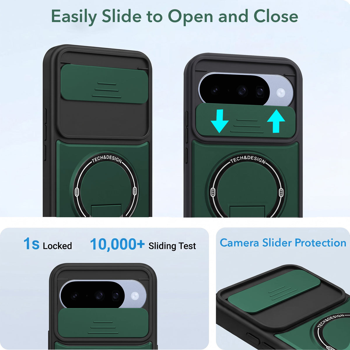 For Google Pixel 10 Back Case Cover Metallic (Hybrid Armor Kickstand | Sliding Shutter Camera Protection | MagSafe Compatible)