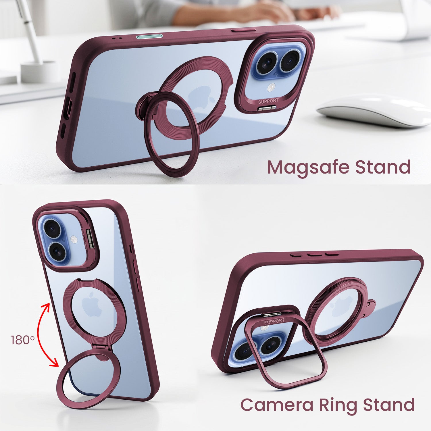 For Apple iPhone 17 Back Cover Case Crystal (Lifetime Anti Yellow | Magnetic Ring Stand | Camera Lens Protection | MagSafe Compatible)