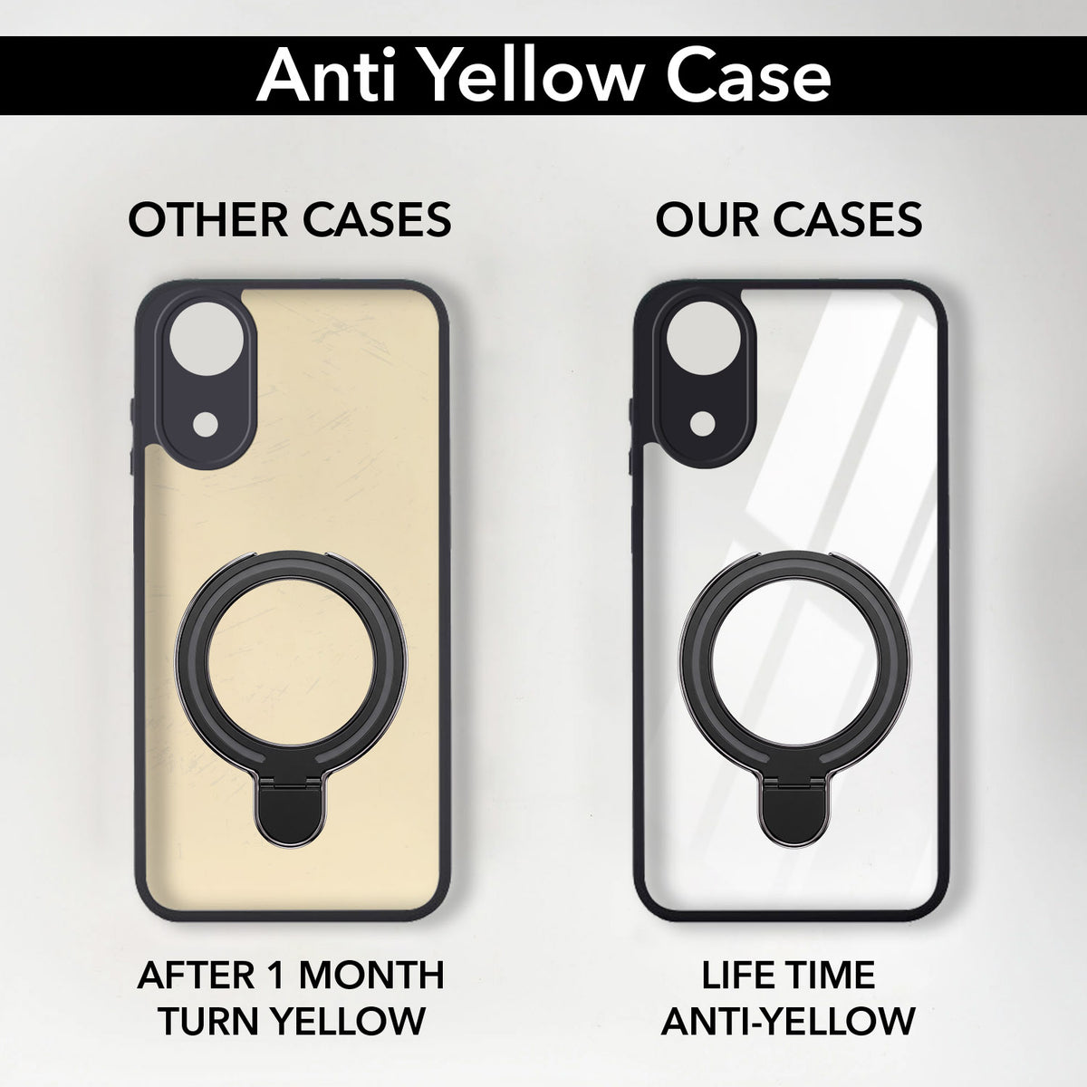For Vivo T5e 4G Back Cover Case (Kick Stand Ring Holder | Life time Anti Yellow | Camera Protection)