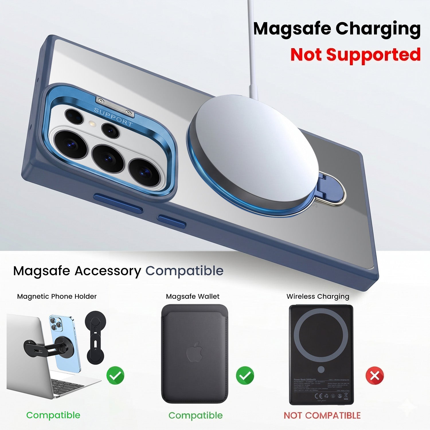 For Samsung Galaxy S26 Ultra Back Cover Case Crystal (Lifetime Anti Yellow | Magnetic Ring Stand | Camera Lens Protection | MagSafe Compatible)