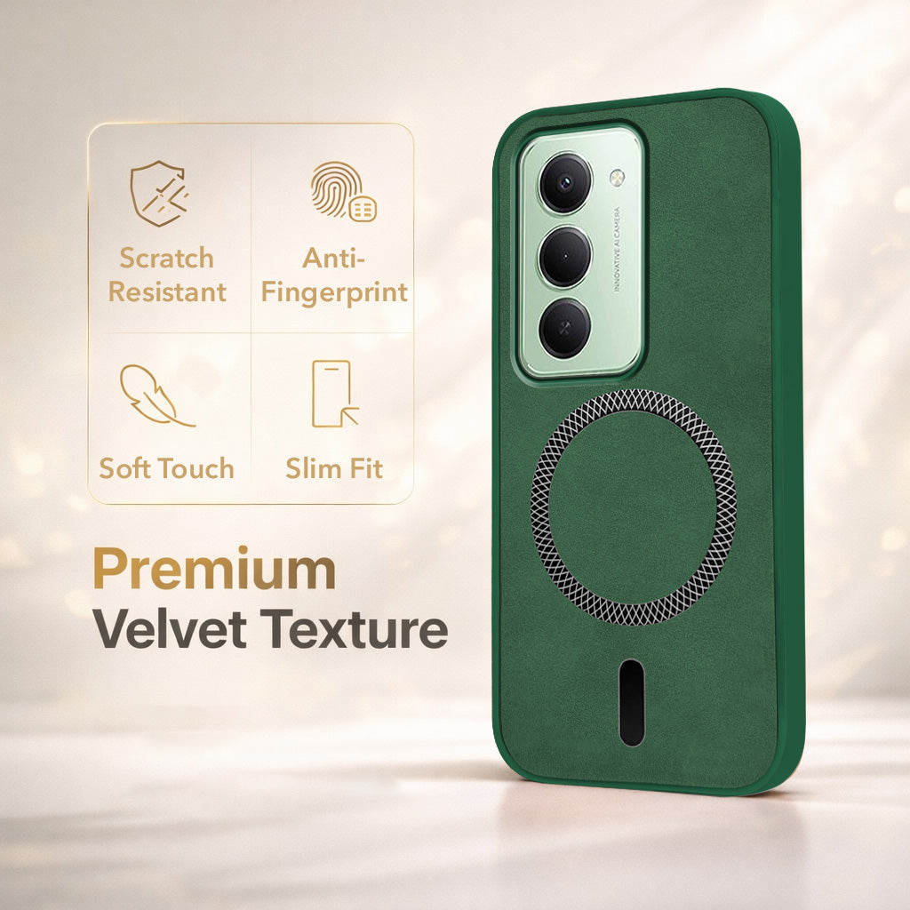 For Redmi 15 Back Cover Case Leather Finish (MagSafe Compatible Wireless Charging | Soft Touch | Camera Bump Protection)