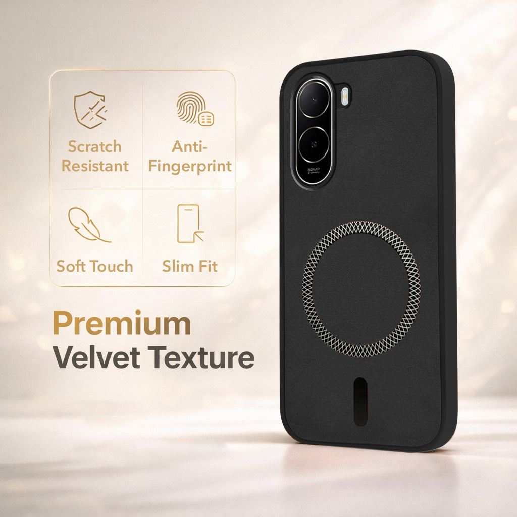 For Poco C85x 5G Back Cover Case Leather Finish (MagSafe Compatible Wireless Charging | Soft Touch | Camera Bump Protection) (Copy)