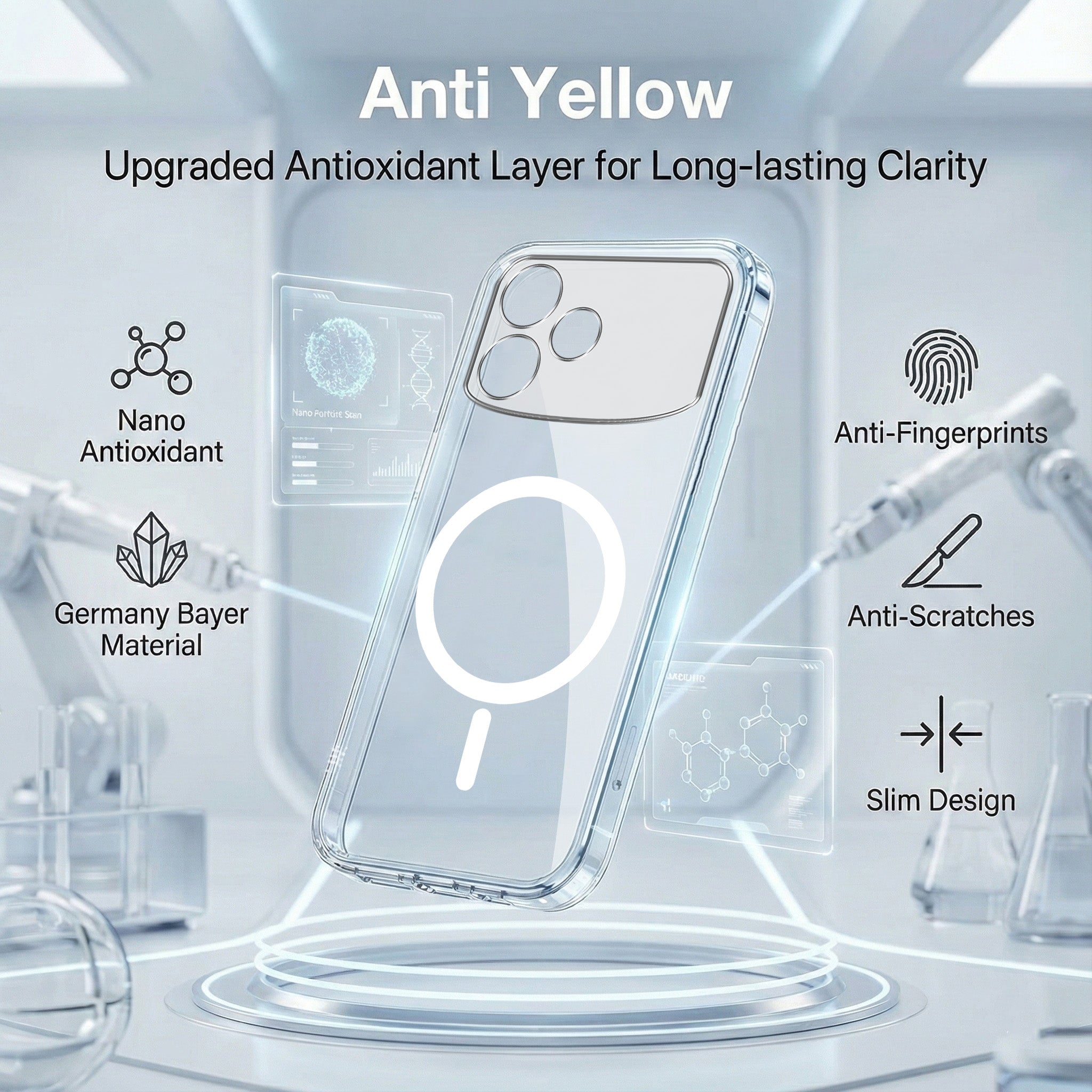 For Oppo F33 Pro 5G Back Cover Case Lifetime Anti-Yellow MagSafe Compatible Clear (Sleek Hard Crystal | Shockproof and Camera Protection)