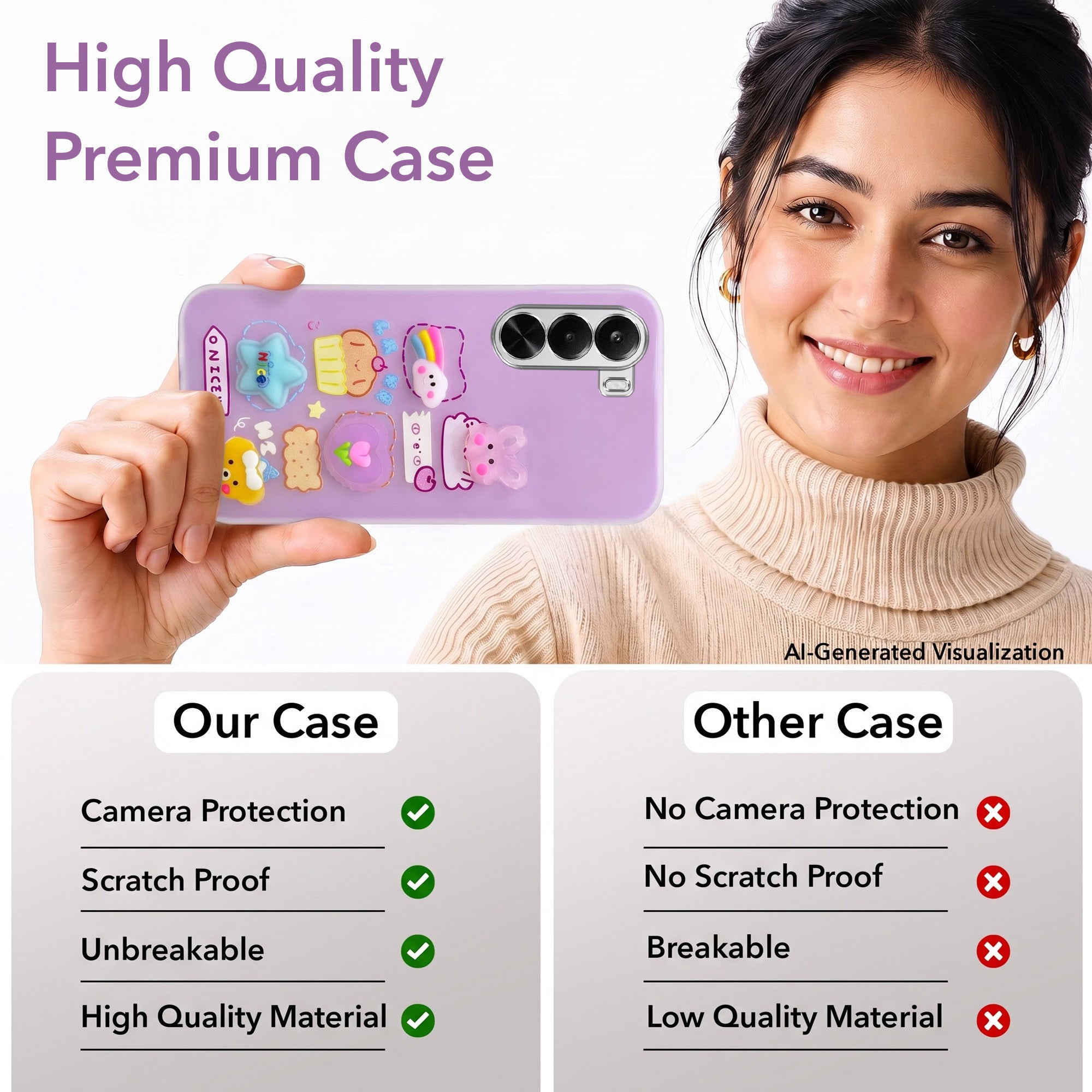 For Realme P4x Back Cover Case (3D Cute Cartoons | Hard Back Side Soft | Matte Premium Finish | HD Printing)