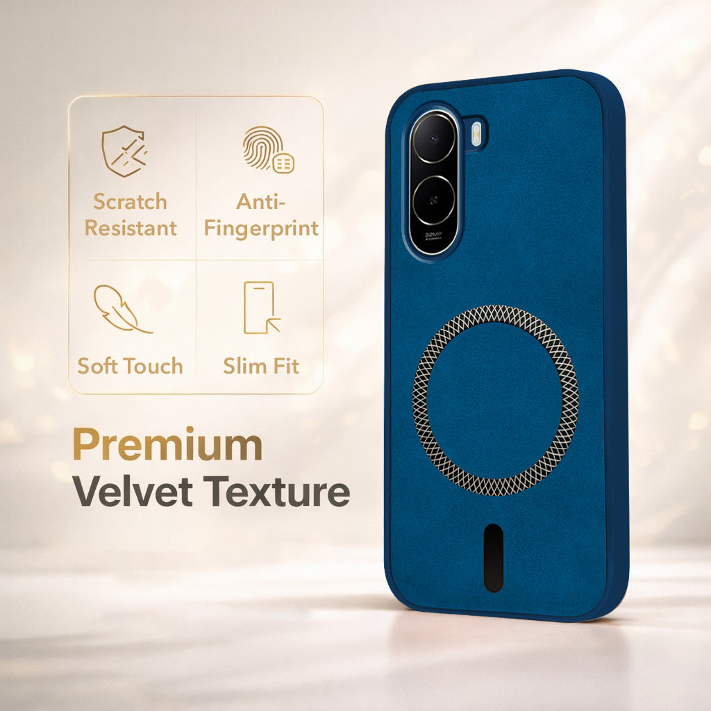 For Poco C81 Back Cover Case Leather Finish (MagSafe Compatible Wireless Charging | Soft Touch | Camera Bump Protection)