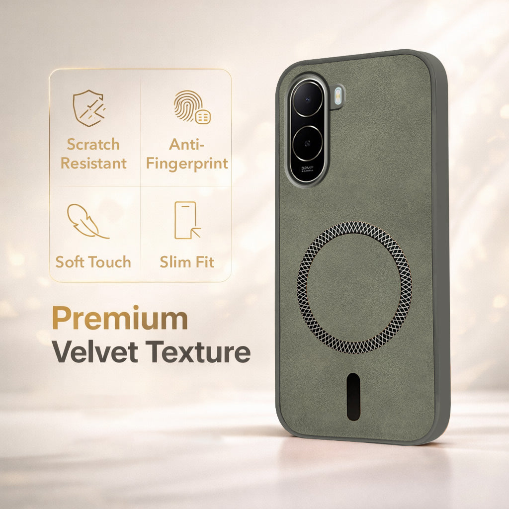 For Poco C81 Back Cover Case Leather Finish (MagSafe Compatible Wireless Charging | Soft Touch | Camera Bump Protection)