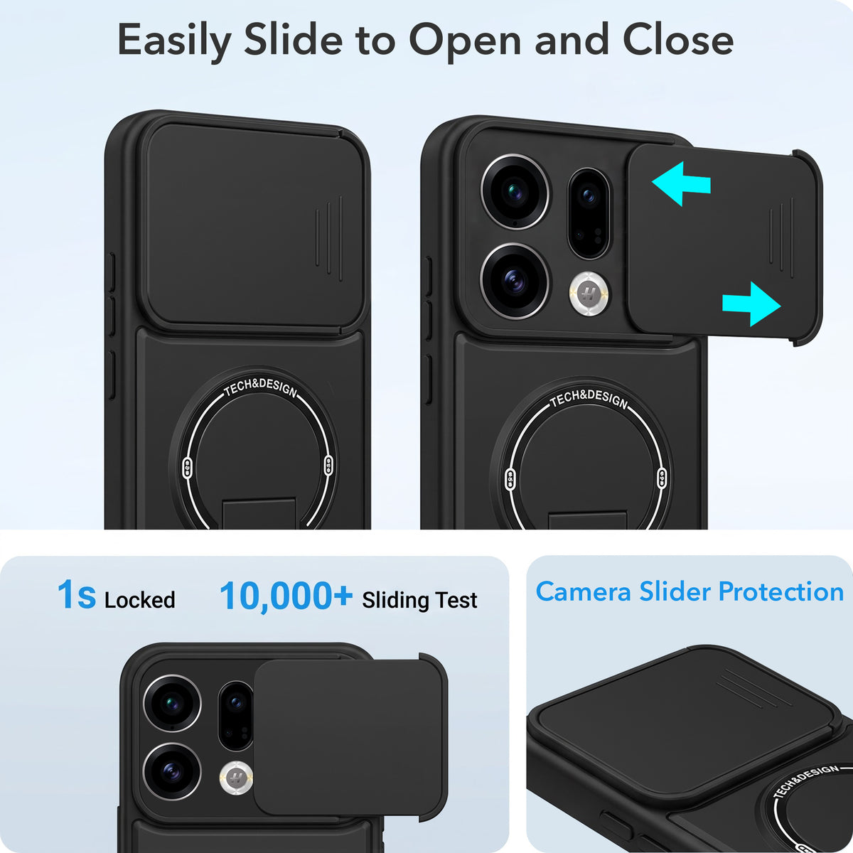 For Oppo Find X9 | Oppo Find X9s Back Case Cover Metallic (Hybrid Armor Kickstand | Sliding Shutter Camera Protection | MagSafe Compatible)