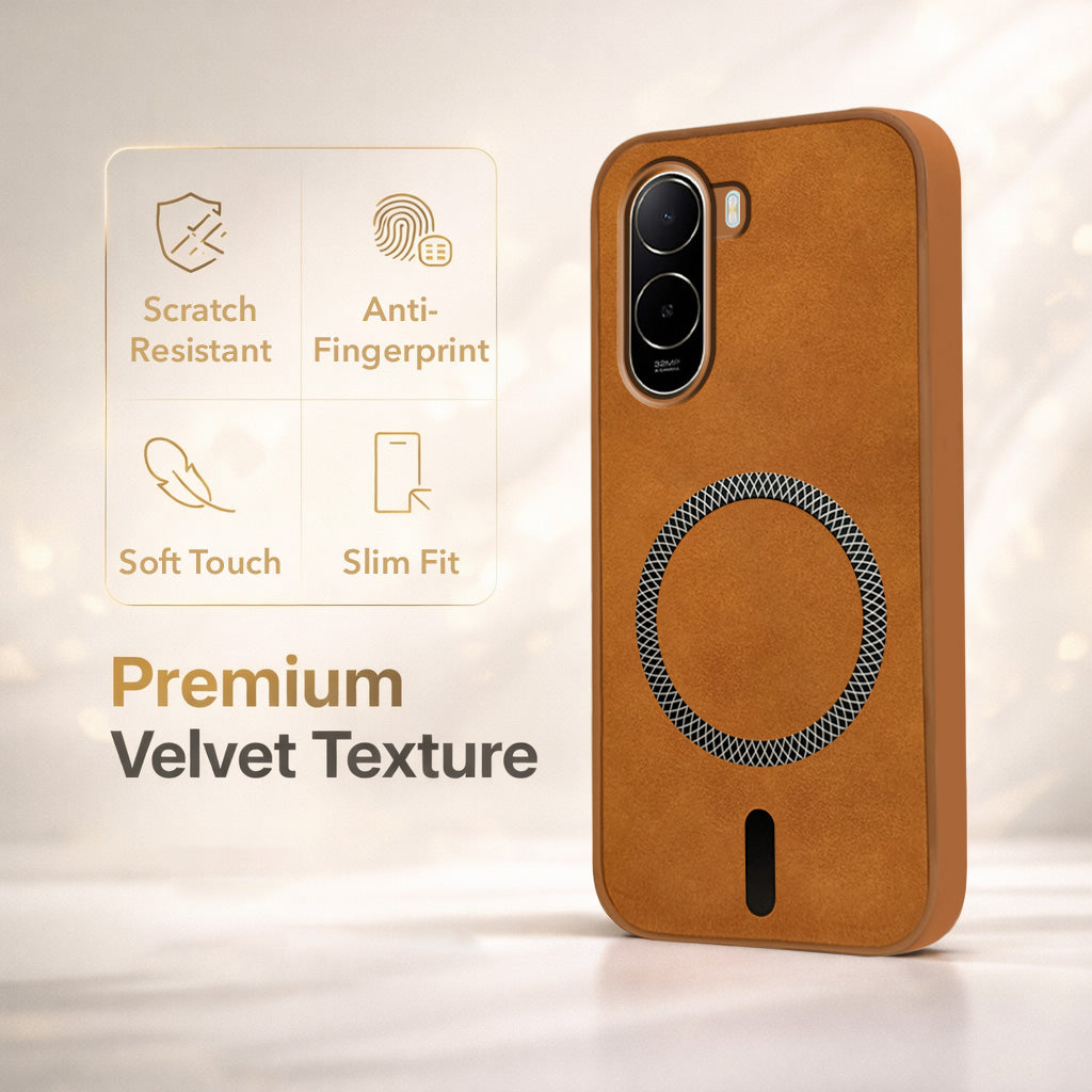 For Poco C85x 5G Back Cover Case Leather Finish (MagSafe Compatible Wireless Charging | Soft Touch | Camera Bump Protection) (Copy)