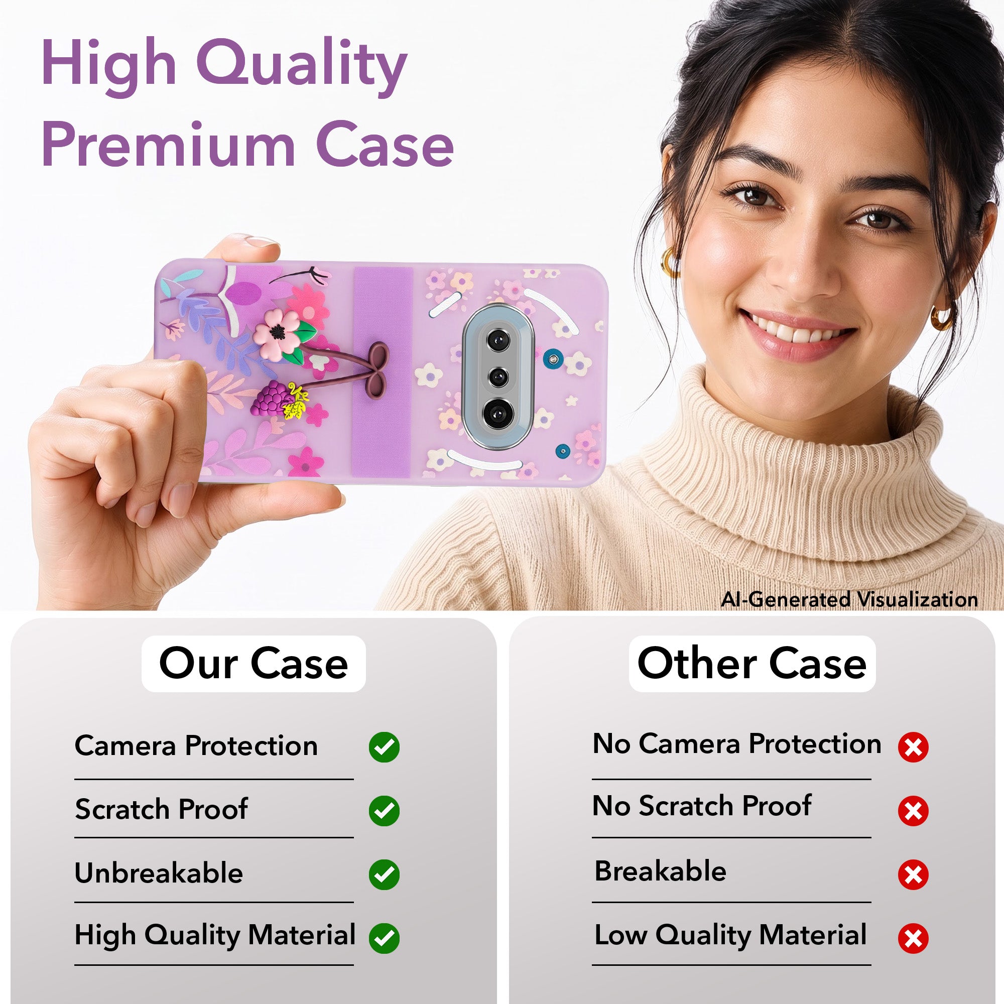 For Nothing Phone 3A 5G Back Cover Case (3D Cute Cartoons | Hard Back Side Soft | Matte Premium Finish | HD Printing)