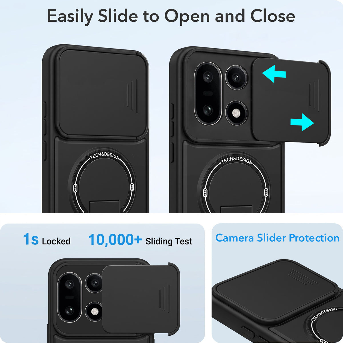 For OnePlus 15 5G Back Case Cover Metallic (Hybrid Armor Kickstand | Sliding Shutter Camera Protection | MagSafe Compatible)