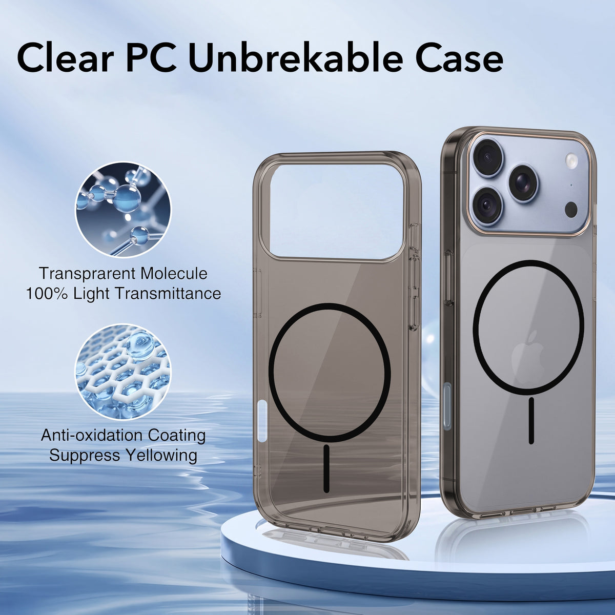 For Apple iPhone 18 Pro Back Case Cover Crystal Anti Yellow (Unbreakable PC | MagSafe Wireless Charging Support |Camera Protection Bump)