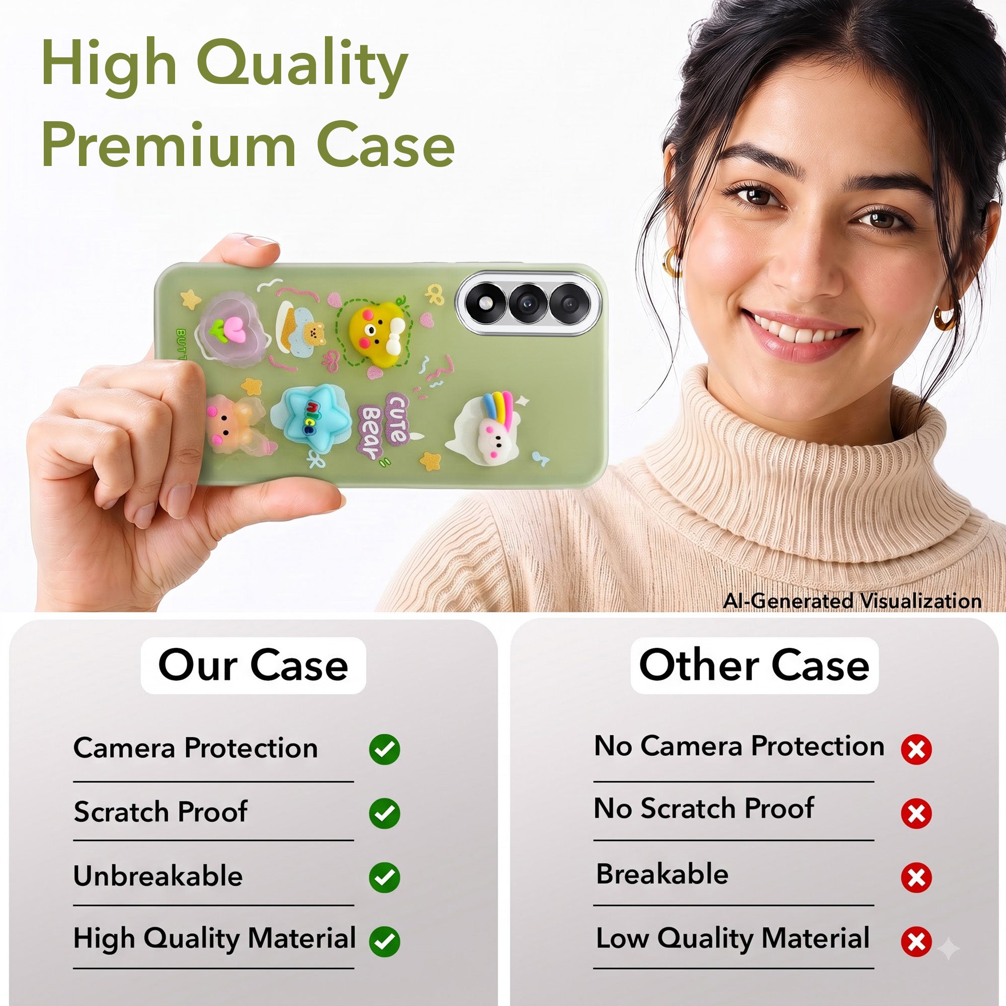 For Oneplus Nord 5 Back Cover Case (3D Cute Cartoons | Hard Back Side Soft | Matte Premium Finish | HD Printing)