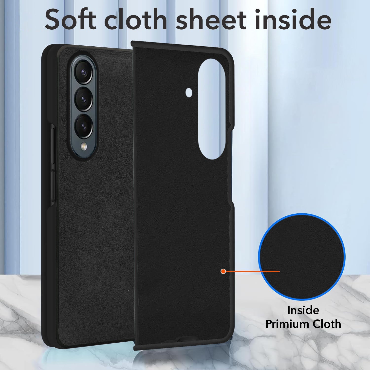 For Samsung Galaxy Z Fold 4 5G Back Case Cover Premium Genuine Leather (Integrated Front Screen Protector | Inside Microfiber Cloth)