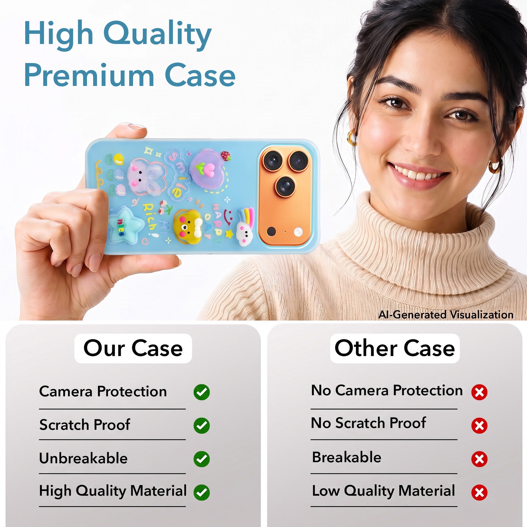 For Apple iPhone 17 Pro Max Back Cover Case (3D Cute Cartoons | Hard Back Side Soft | Matte Premium Finish | HD Printing)