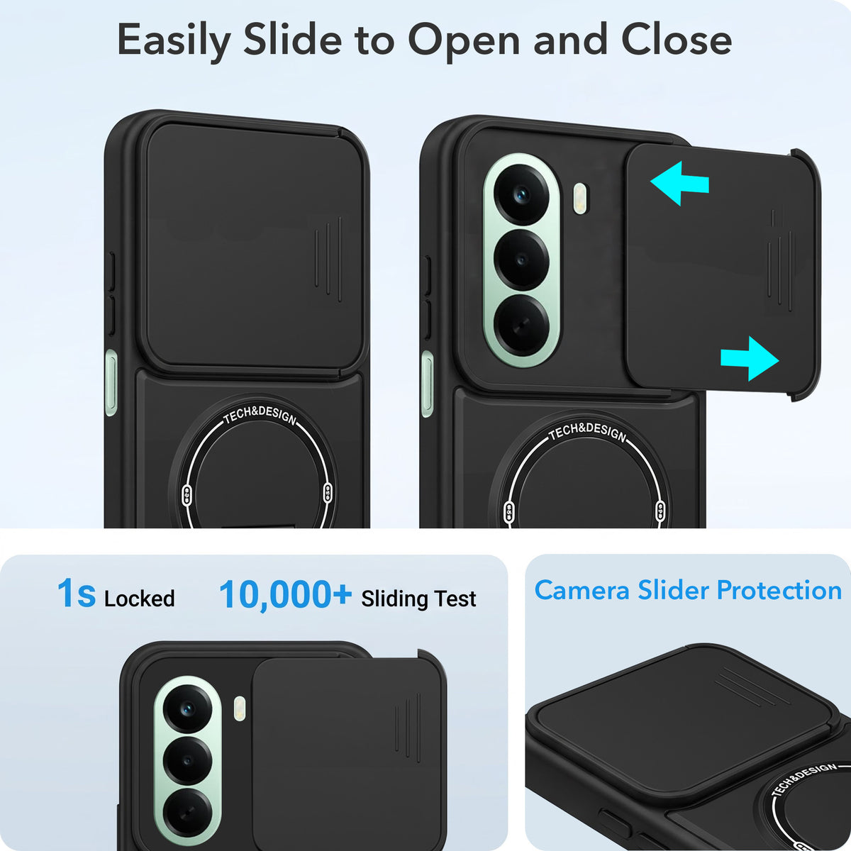 For OnePlus Nord CE 6 Lite Back Case Cover Metallic (Hybrid Armor Kickstand | Sliding Shutter Camera Protection | MagSafe Compatible)