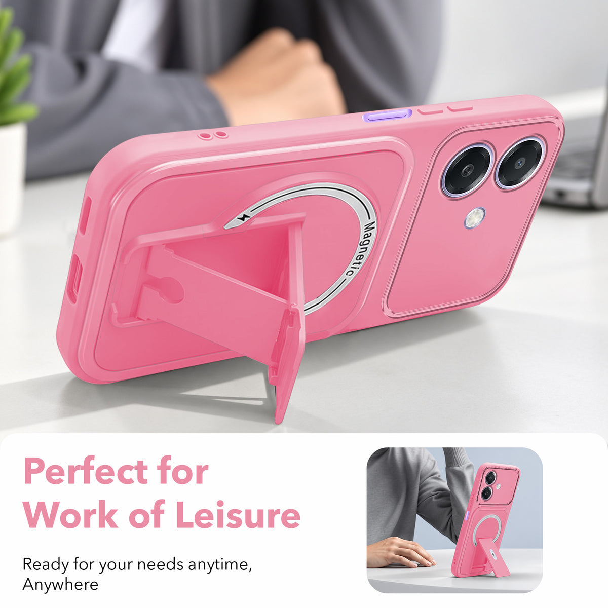 For Oppo A3X (4G/5G) | Oppo A3 5G Back Case Cover Metallic (Hybrid Armor Kickstand | MagSafe Compatible | Camera Protection Shockproof)