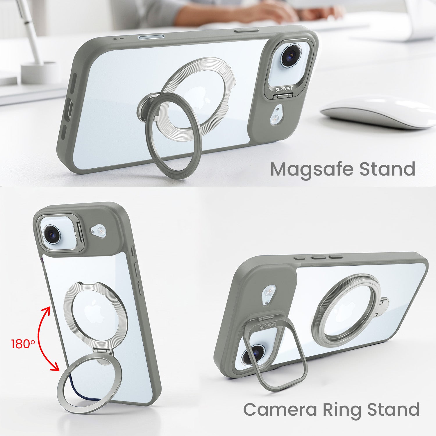 For Apple iPhone 17 Air Back Cover Case Crystal (Lifetime Anti Yellow | Magnetic Ring Stand | Camera Lens Protection | MagSafe Compatible)