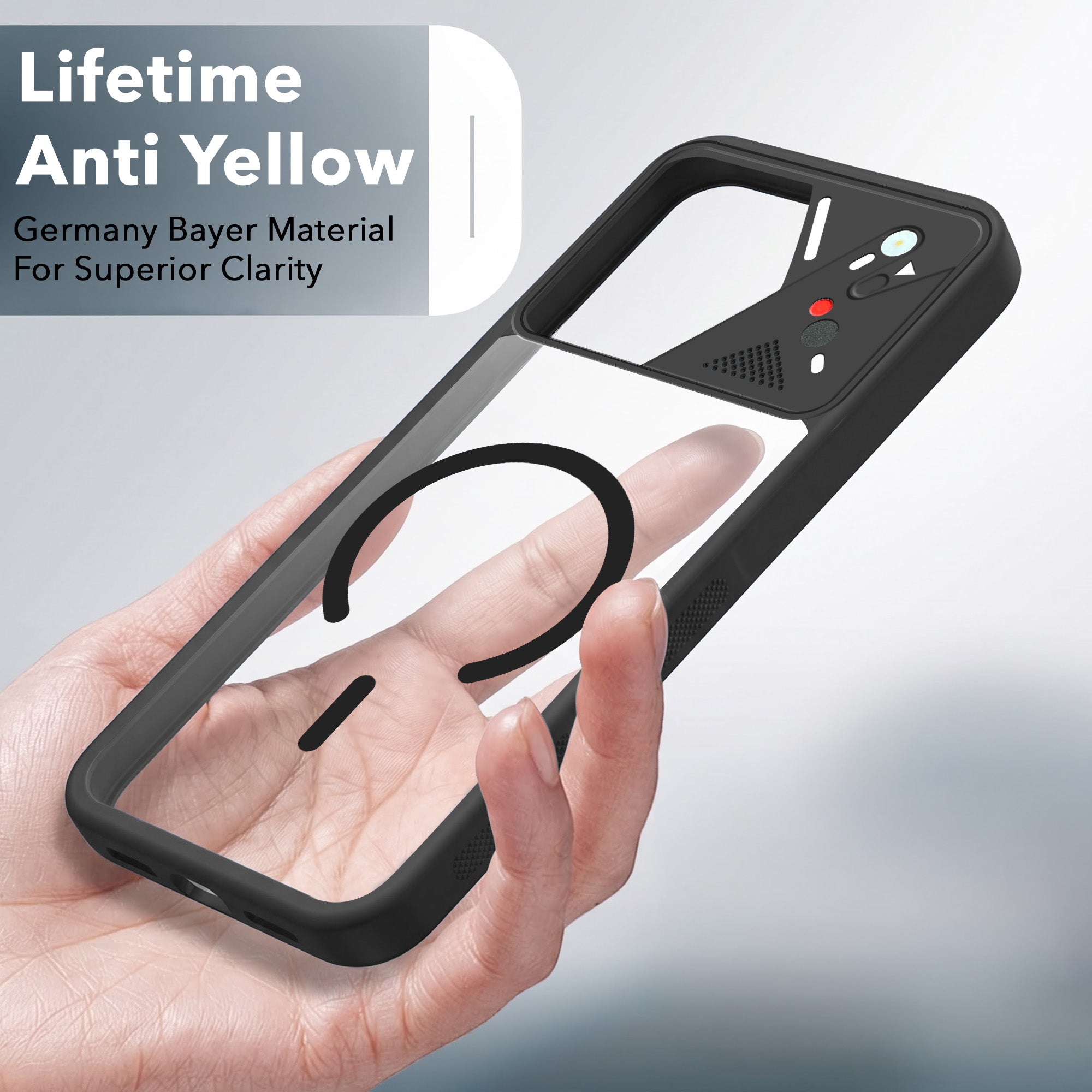 For Oppo Reno 15c Back Cover Case Lifetime Anti-Yellow Clear (Camera Protection | Side Grip | Wireless MagSafe Compatible)