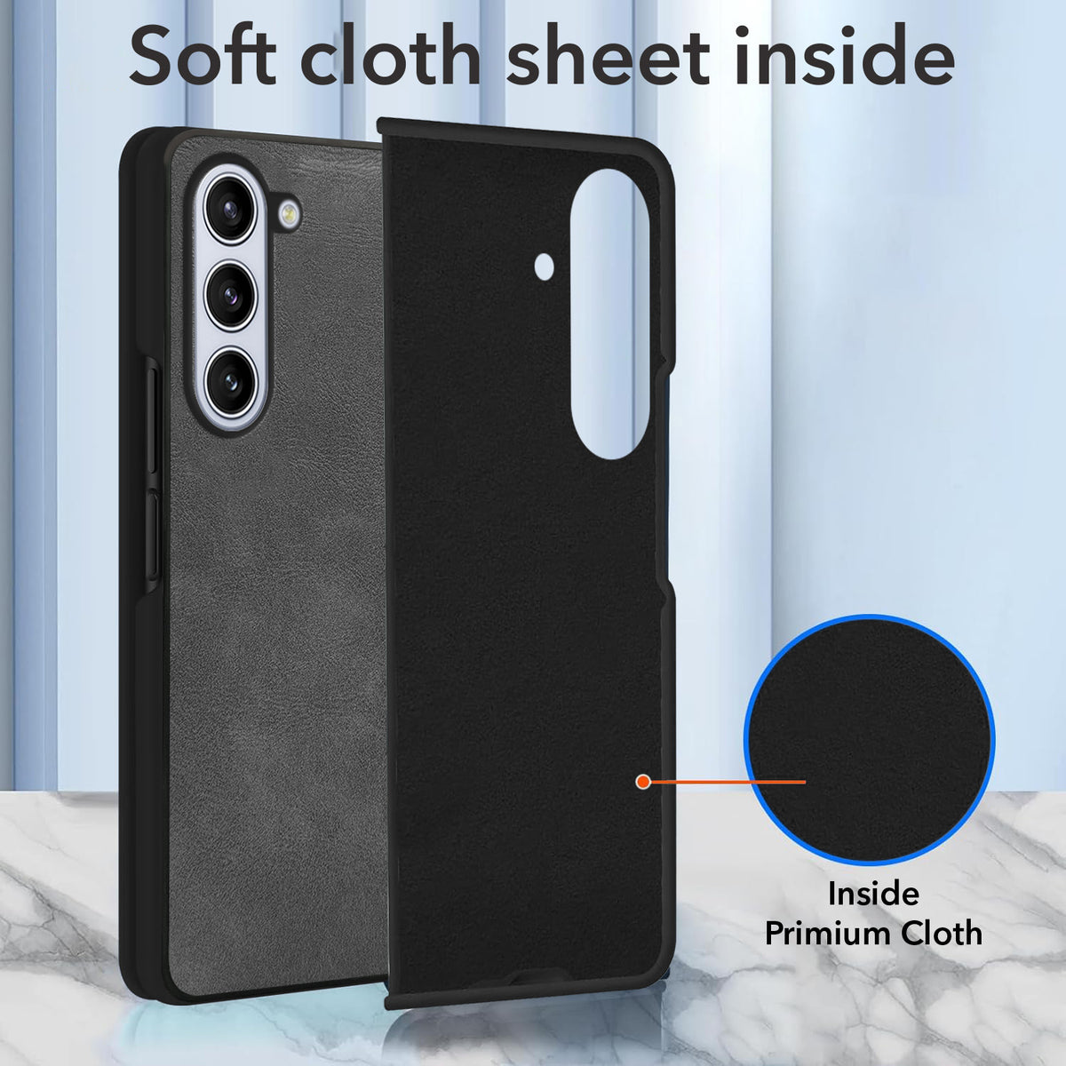For Samsung Galaxy Z Fold 5 Back Case Cover Premium Genuine Leather (Integrated Front Screen Protector | Inside Microfiber Cloth)