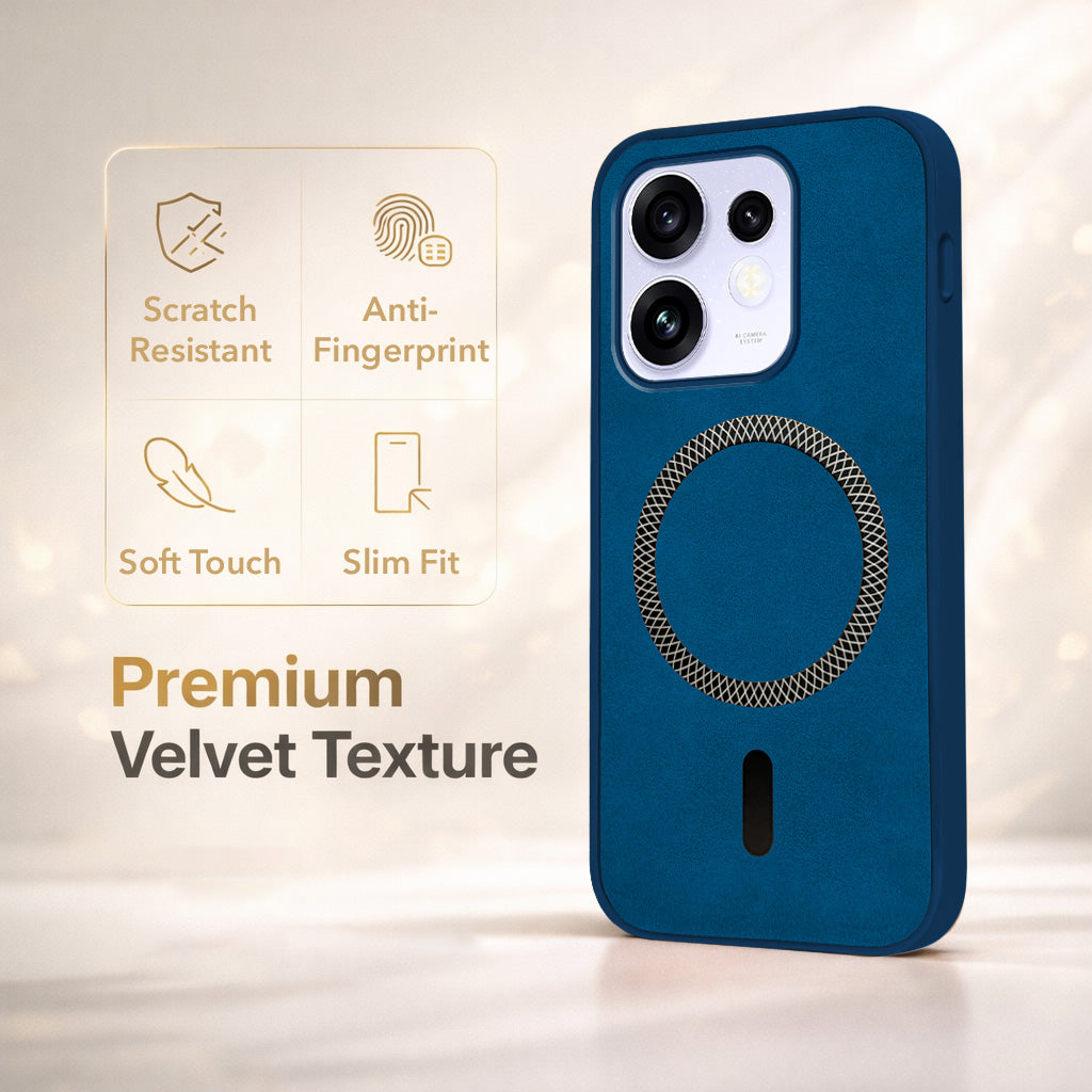 For Oppo Reno 16 Back Cover Case Leather Finish (MagSafe Compatible Wireless Charging | Soft Touch | Camera Bump Protection)