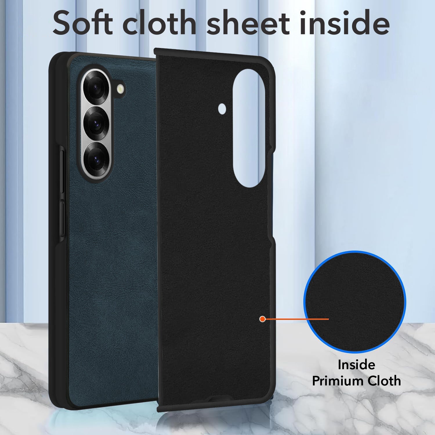 For Samsung Galaxy Z Fold 6 Back Case Cover Premium Genuine Leather (Integrated Front Screen Protector | Inside Microfiber Cloth)