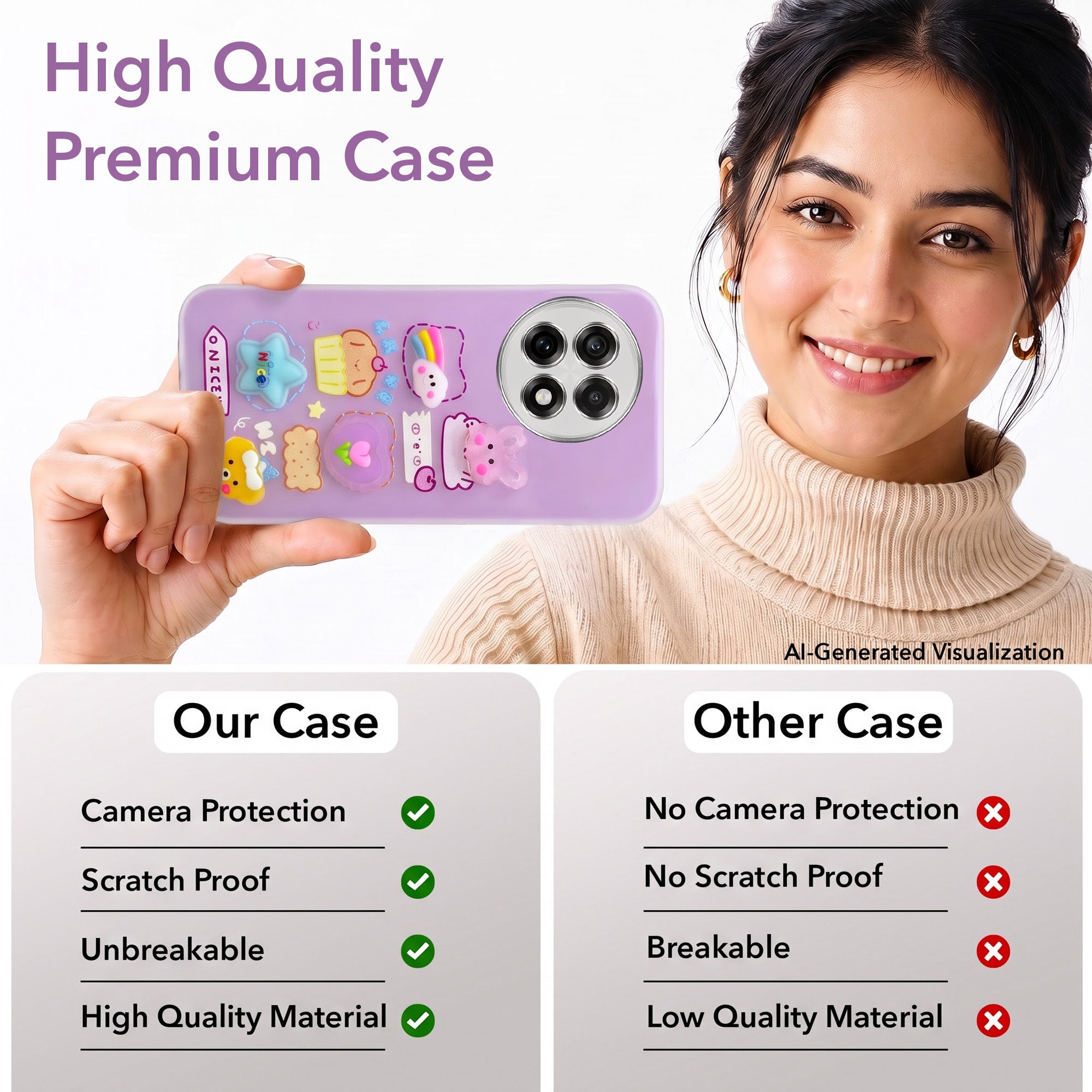 For OnePlus 13R Back Cover Case (3D Cute Cartoons | Hard Back Side Soft | Matte Premium Finish | HD Printing)