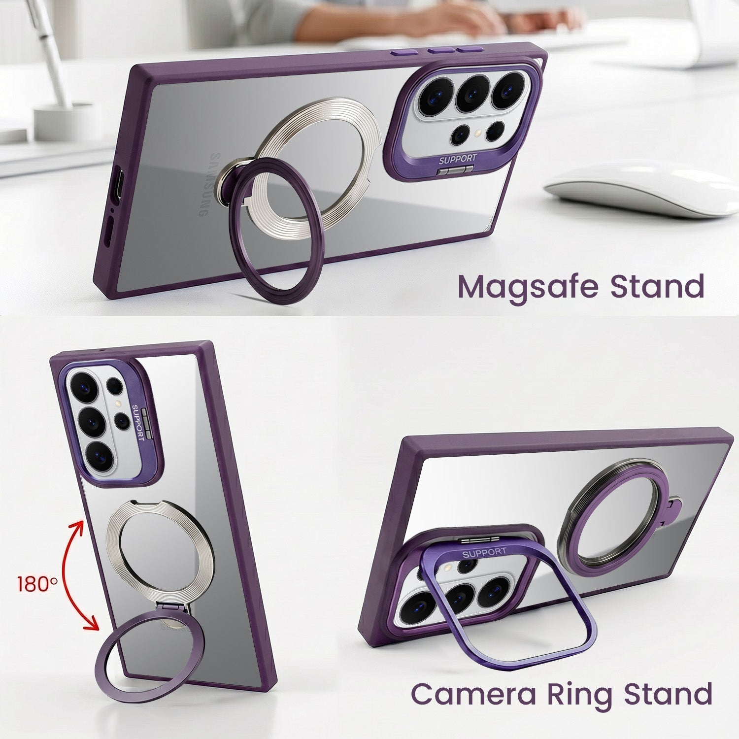 For Samsung Galaxy S26 Ultra Back Cover Case Crystal (Lifetime Anti Yellow | Magnetic Ring Stand | Camera Lens Protection | MagSafe Compatible)
