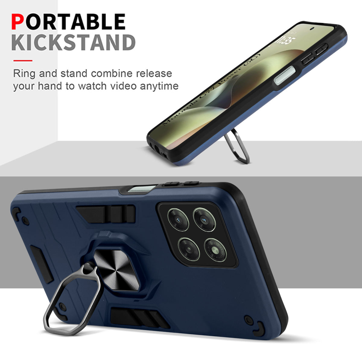 For Motorola Moto G77 Power Hybrid Armor Back Cover Case (Shockproof Dual Layer Polycarbonate |Ring Holder Kickstand)