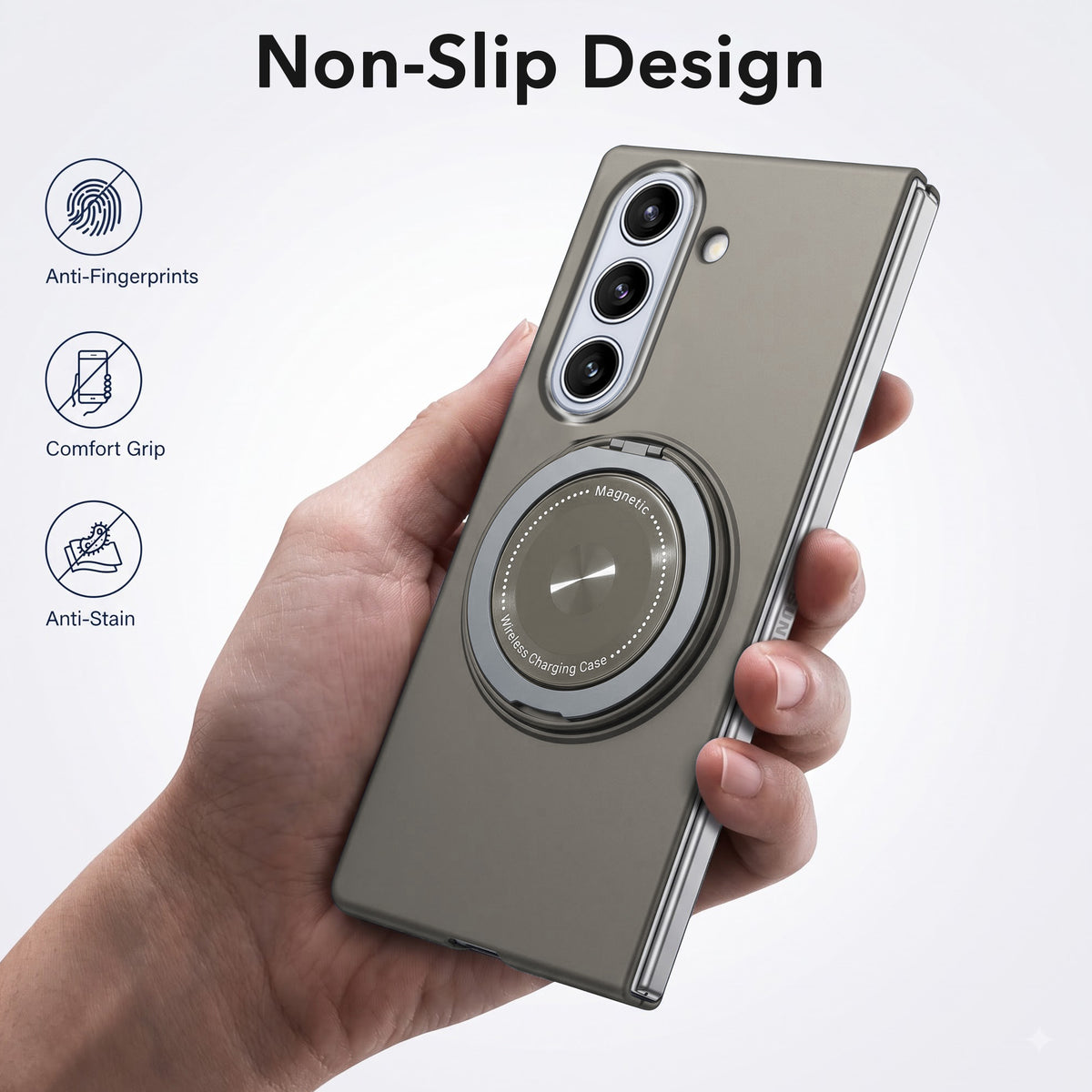 For Samsung Galaxy Z Fold 5 5G Back Cover Case (360° Rotating Kickstand Ring | Shockproof Camera Protection | Magnetic MagSafe Wireless Charging Support)